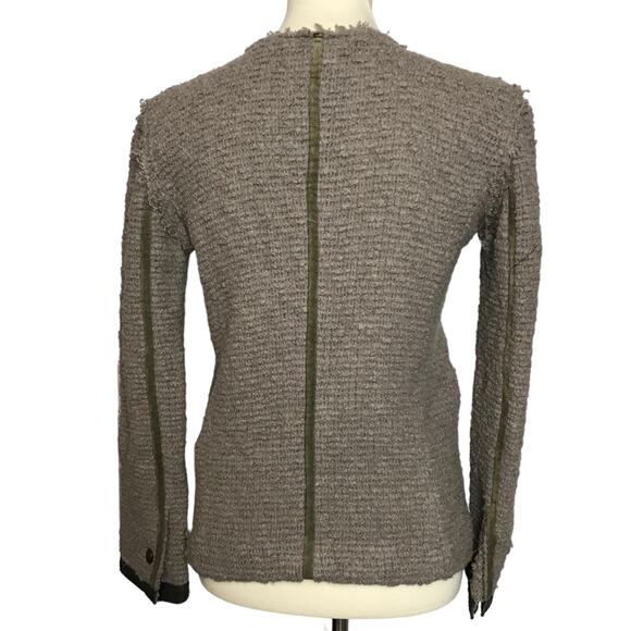 Isabel Marant Taupe Boucle Tweed Woven Snap Button Leather Trim Coat Jacket 0 - Picture 8 of 16